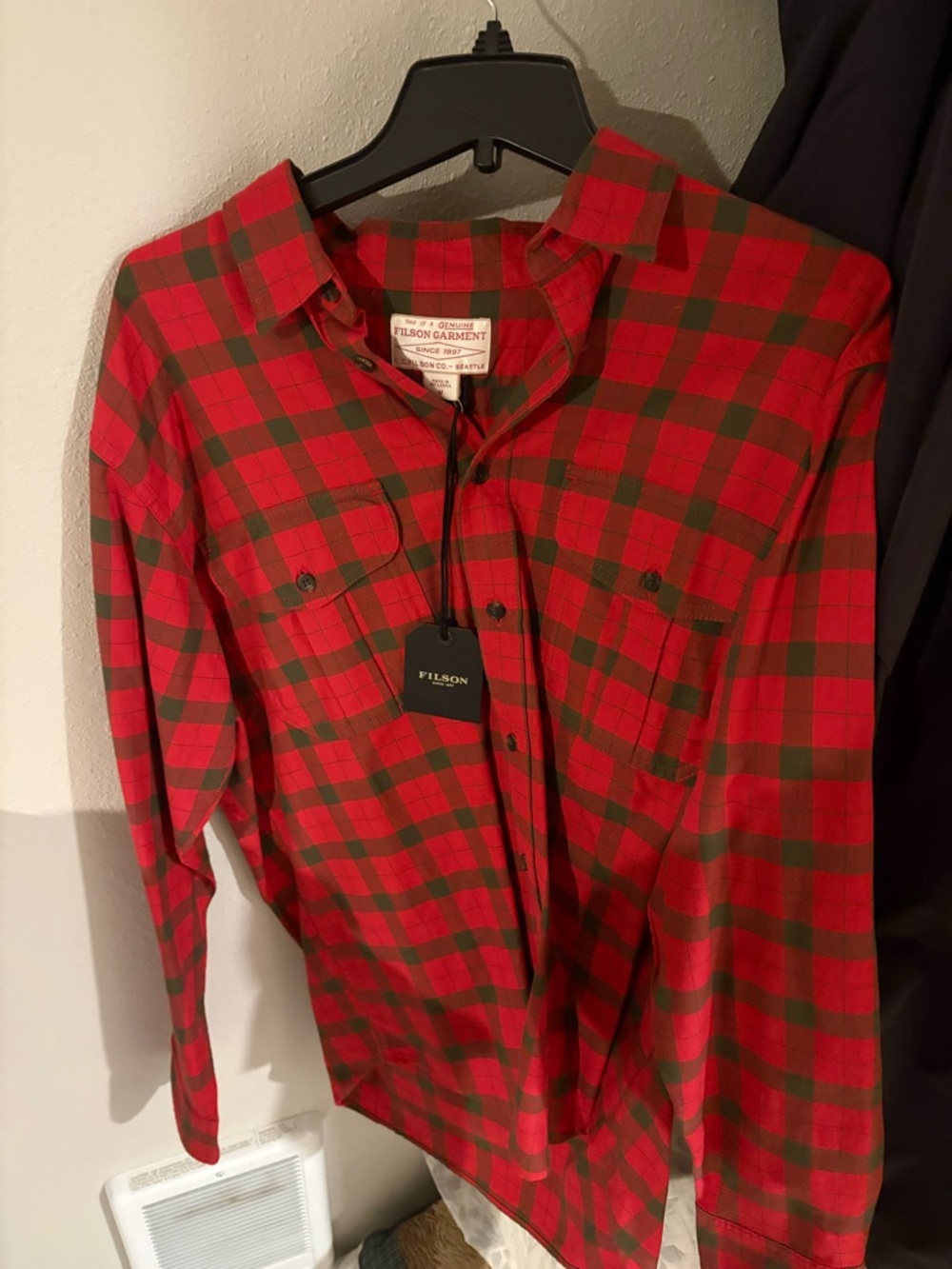 Filson Red and Green Plaid Button-Up Flannel Shirt